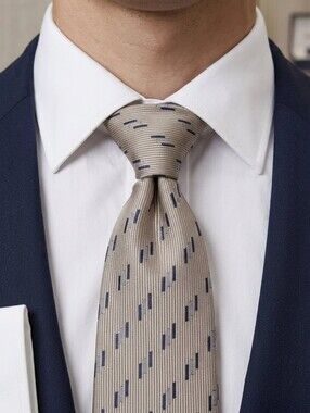 Vintage Nautica Men's 100% Silk Geometric Dash Necktie – Taupe Champagne & Black